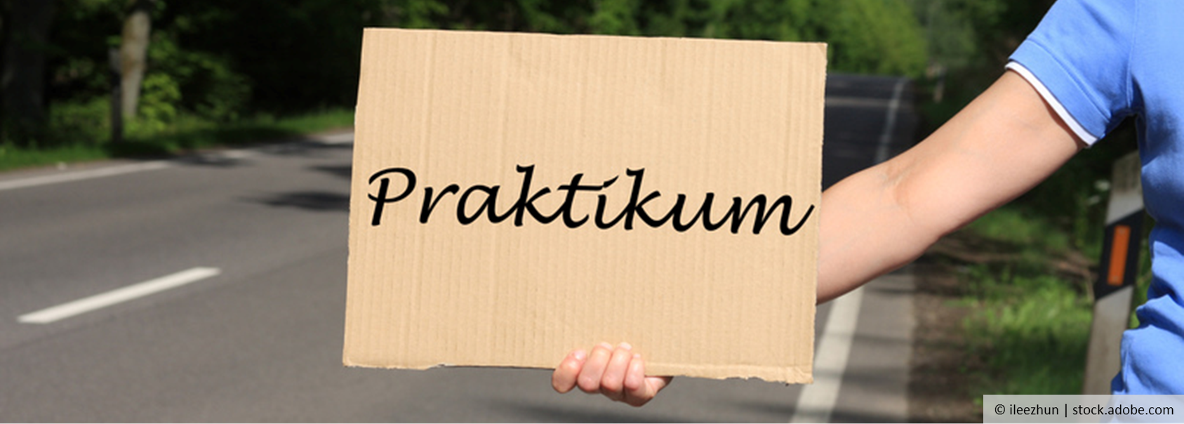 Jemand hält ein Schild hoch, auf dem das Wort "Praktikum" steht, © ileezhun | stock.adobe.com
