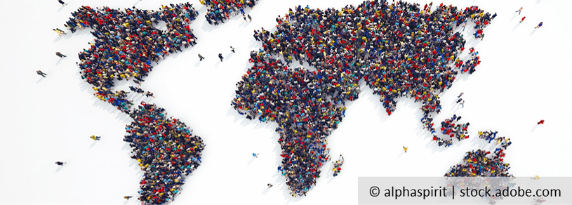 Menschen, von oben betrachtet, formen die Kontinente, © alphaspirit | stock.adobe.com